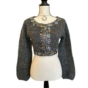 Vintage Boho Glam CENIT Embellished Mohair Blend Cropped Cardigan | Size Small